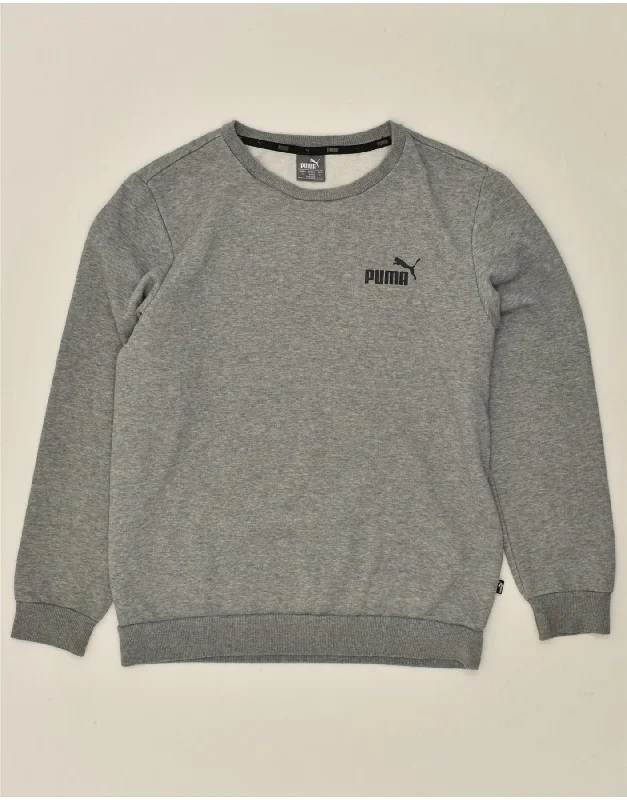 PUMA Mens Sweatshirt Jumper Small Grey Cotton Hoodie with Exposed Zipper Edgy Industrial