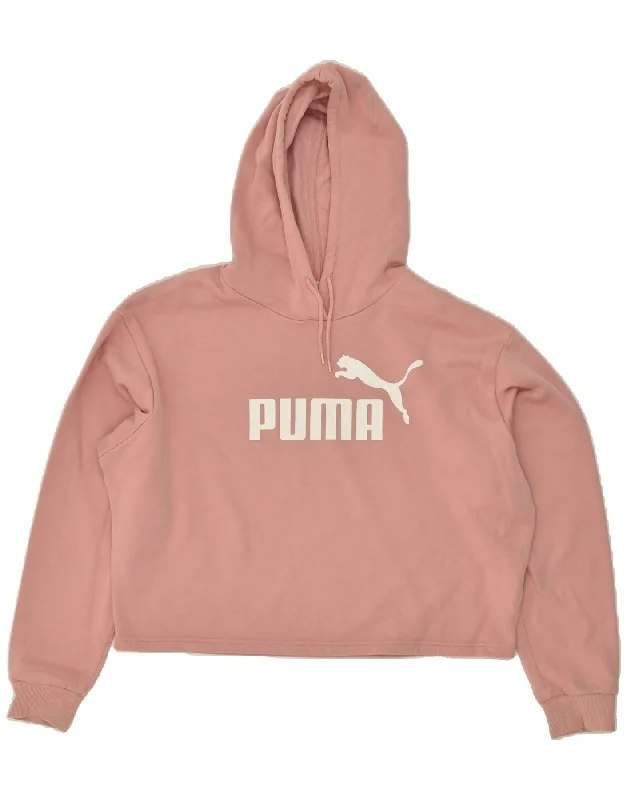 PUMA Womens Oversized Graphic Hoodie Jumper UK 16 Large Pink Cotton Hoodie with Hem Patch Decorative Personalized