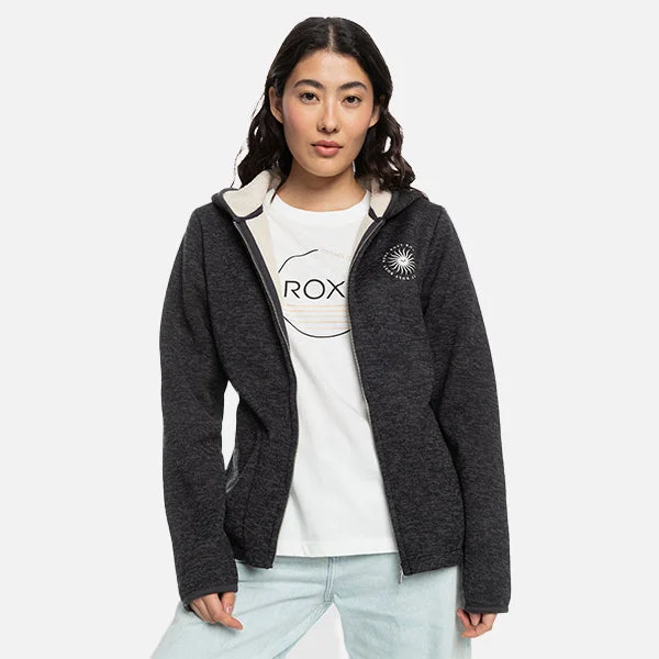 Roxy Petal Fever Zip-Up Hoodie - Onyx Heather Hoodie with Applique Textured Unique