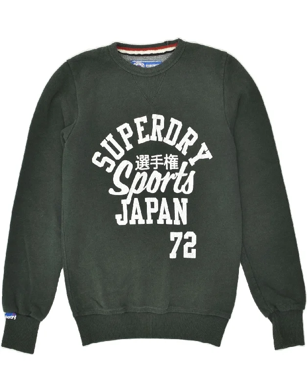 SUPERDRY Mens Graphic Sweatshirt Jumper Small Green Cotton Hoodie with Full-Zip Functional Layering