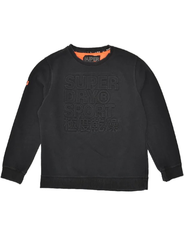 SUPERDRY Womens Graphic Sweatshirt Jumper UK 22 3XL Black Cotton Hoodie with Longline Fit Extended Stylish