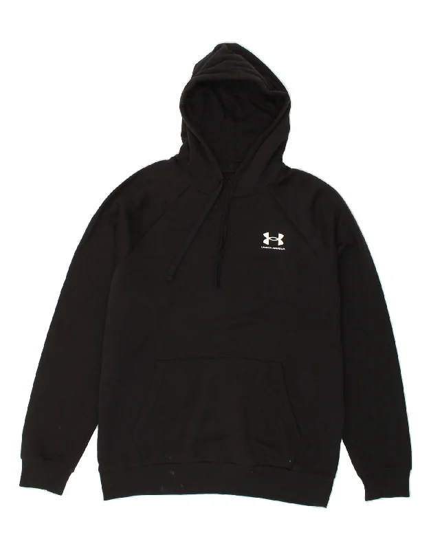 UNDER ARMOUR Mens Loose Fit Hoodie Jumper Medium Black Cotton Hoodie with Metallic Shiny Futuristic