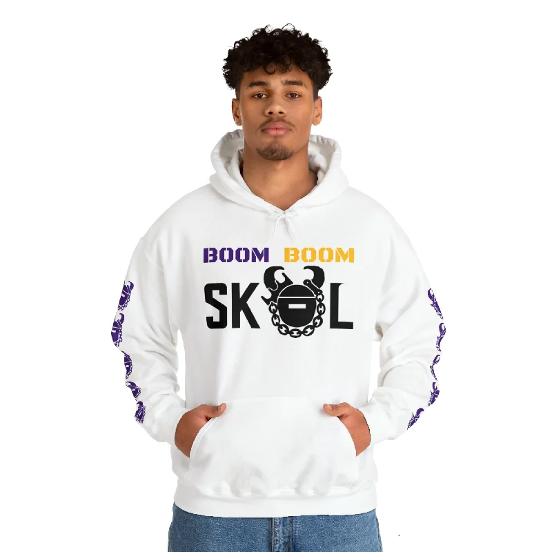 Unisex Heavy Blend™ Hooded Sweatshirt - BOOM BOOM + Game Day Helmet (Sleeves) Hoodie with Ribbed Cuffs Snug Fit Comfort