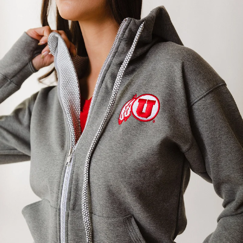 Utah Alta Zip-Up Hoodie, Heather Grey Hoodie with Distressed Vintage Worn