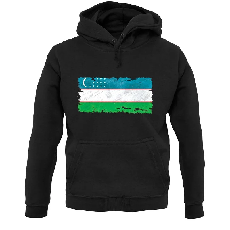 Uzbekistan Grunge Style Flag Unisex Hoodie Hoodie with Hem Detail Decorative Unique