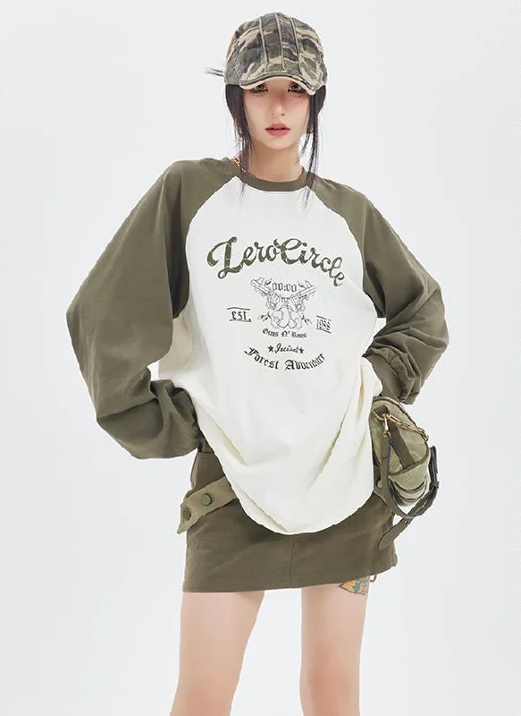 Zerocircle Patchwork Army Green Sleeve White Sweatshirt Hoodie with Lace Feminine Delicate