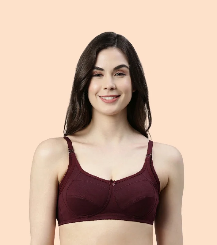 Enamor Eco-Melange MT02 Sectioned Lift and Support Cotton Nursing Bra for Women- High Coverage, Non Padded and Wirefree - Grape Wine Active Wear Bra