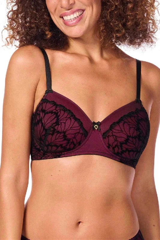 Leonie Non-Wired Padded Bra - black/pink #45062 Stylish Lace Bralette