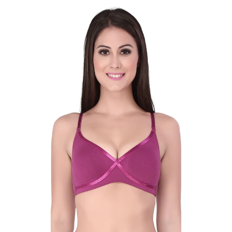 Medium Coverage Non Padded Non wired Cross Over Seamless Bra-CB-402 Comfortable Lace Bralette