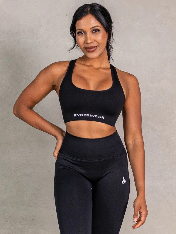 NRG Seamless Scoop Neck Sports Bra - Black Soft Cotton Bra