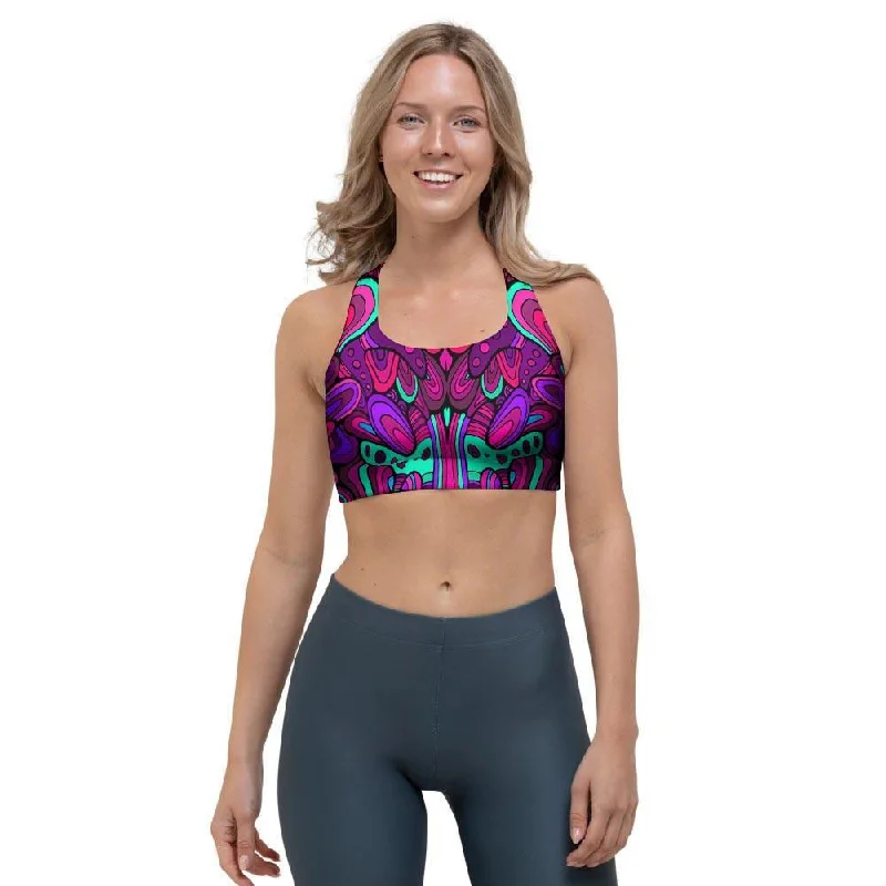 Psychedelic Trippy Doodle Sports Bra Soft Lace Bra