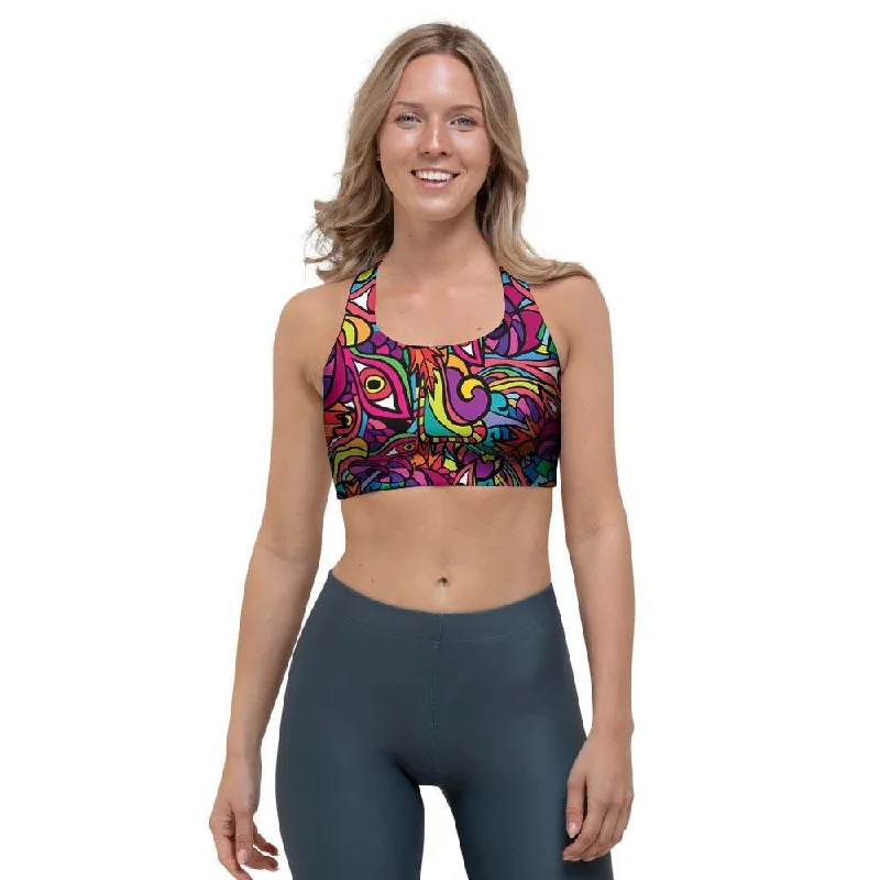 Psychedelic Trippy Eye Sports Bra Stylish Lace Bralette