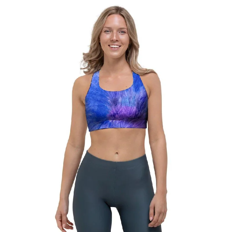 Purple And Blue Tie Dye Sports Bra Cozy Wire-Free Bra