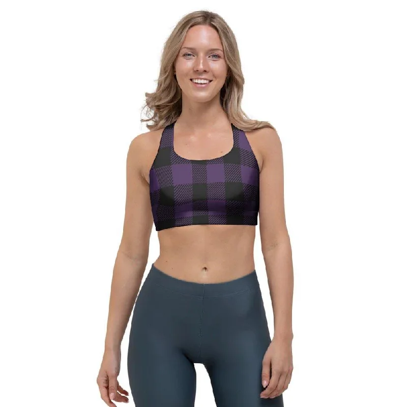 Purple Buffalo Plaid Sports Bra Seamless Sports Bra