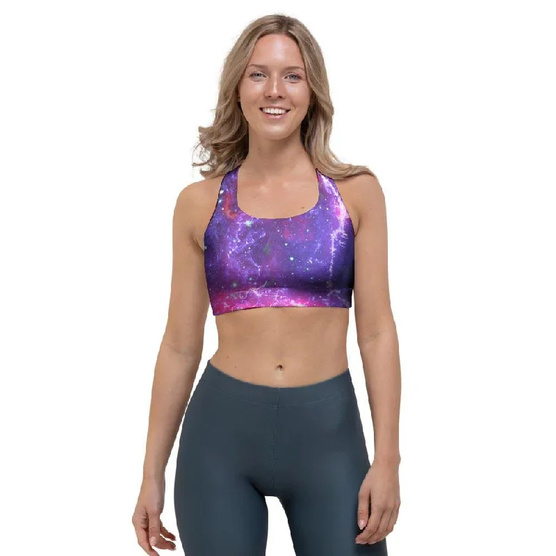 Purple Nebula Galaxy Space Sports Bra Seamless Push-Up Bra