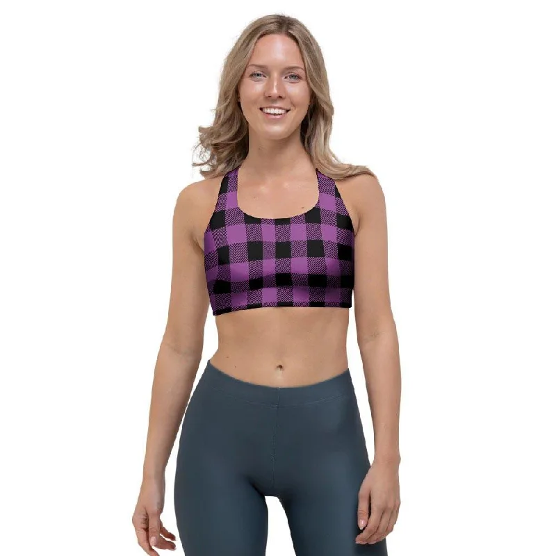 Purple Plaid Sports Bra High Support Sports Bra