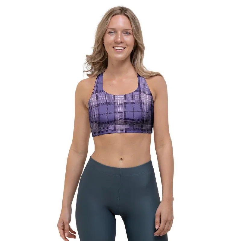 Purple Plaid Tartan Sports Bra Stylish Strapless Bra