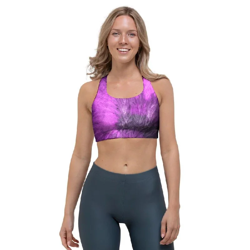 Purple Tie Dye Sports Bra Soft Stretch Bra