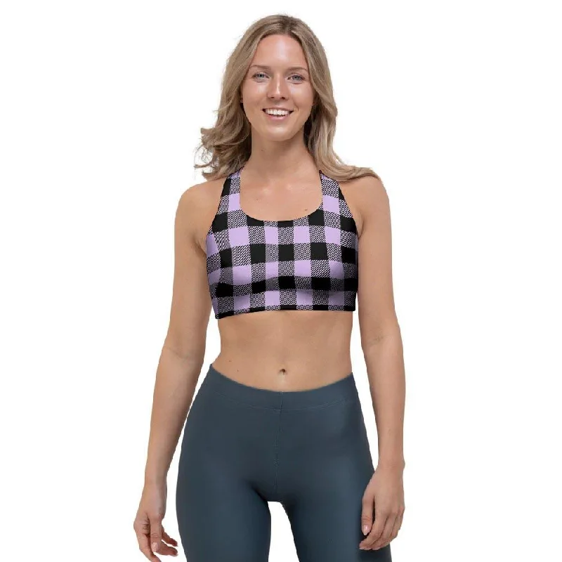 Purple Violet Plaid Sports Bra Sports Support Bra