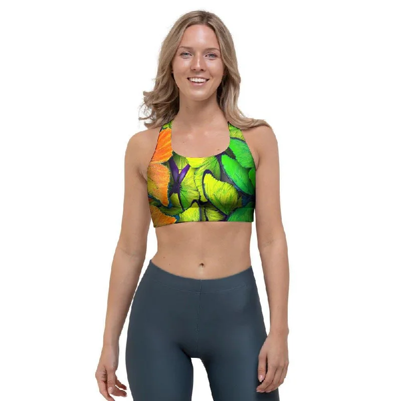 Rainbow Butterfly Print Sports Bra High Support Bra