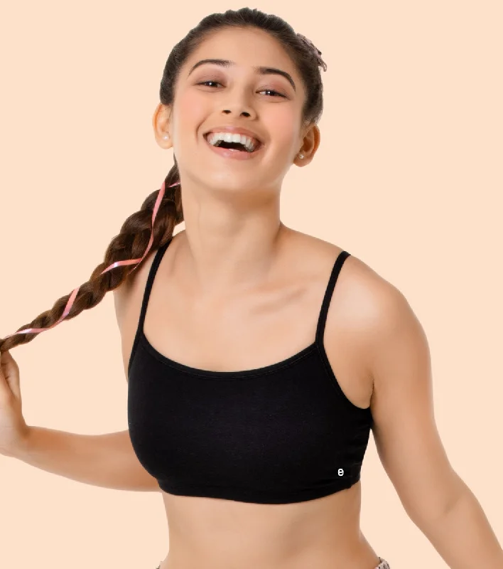 Enamor BB02 Easy Fit Stretch Cotton Beginners Bra with Antimicrobial Finish and Slim Straps - Black Active Wear Bra