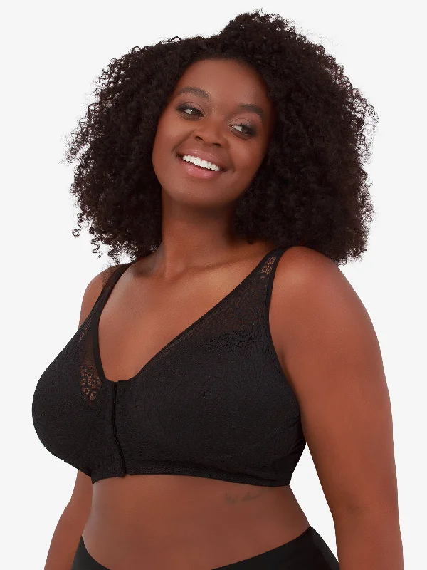 The Nora - Shimmer Support Back Lace Front-Closure Bra Soft Mesh Bra