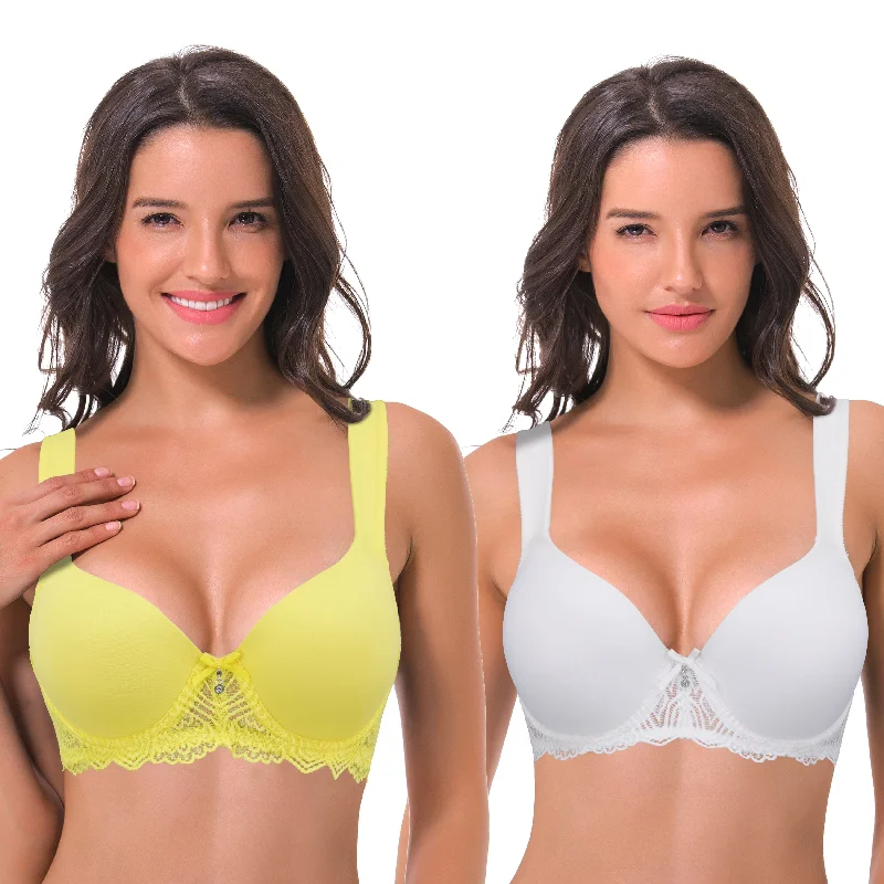 Women's Lightly Padded Underwire Lace Bra with Padded Shoulder Straps Stretchy Wireless Bra Women's Lightly Padded Underwire Lace Bra with Padded Shoulder Straps Stretchy Wireless Bra