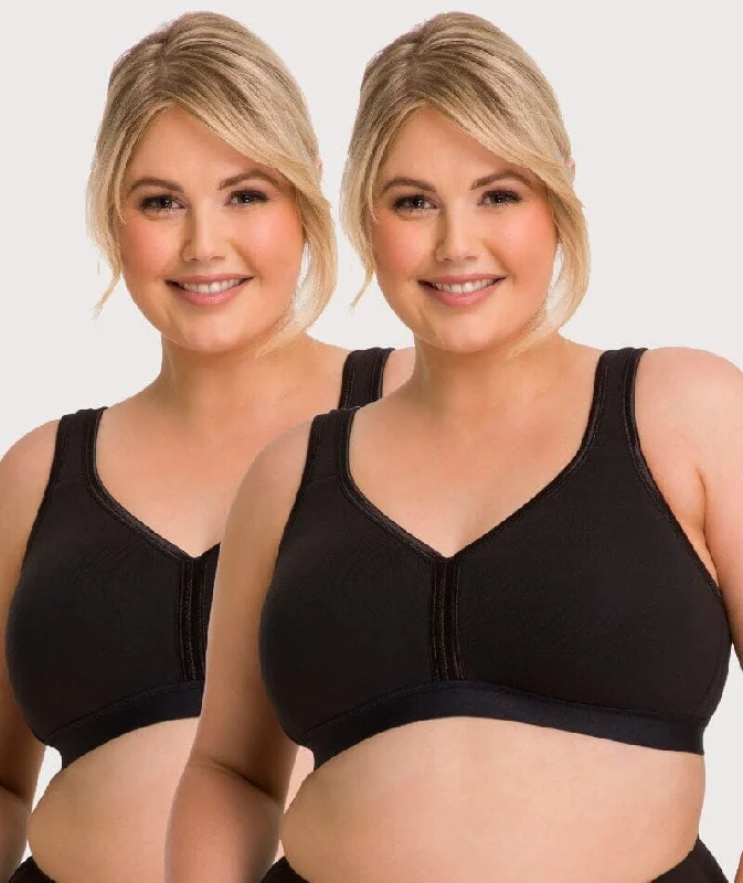 Ava & Audrey Faye Cotton Wire-free Support Bra 2 Pack - Black Lightweight Cotton Bra
