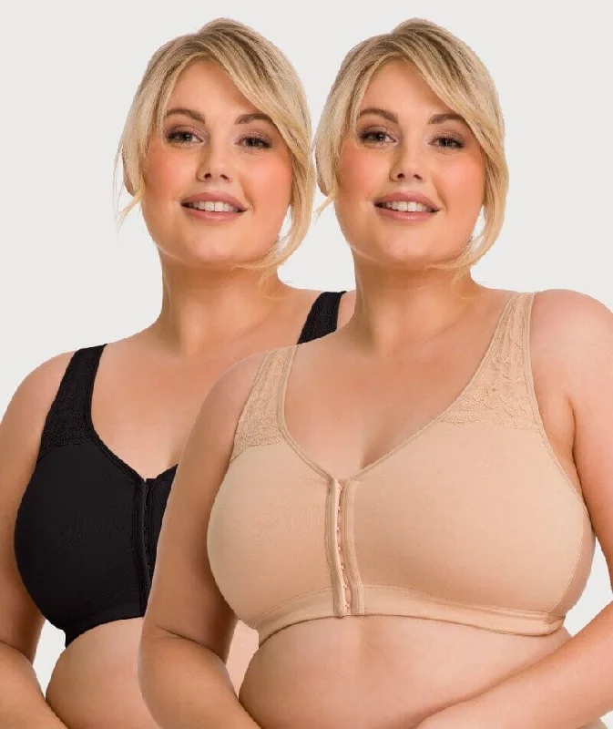 Ava & Audrey Hannah Cotton Wire-Free Front Opening Bra 2 Pack - Black/Frappe Supportive Cotton Bra Ava & Audrey Hannah Cotton Wire-Free Front Opening Bra 2 Pack - Black/Frappe Supportive Cotton Bra