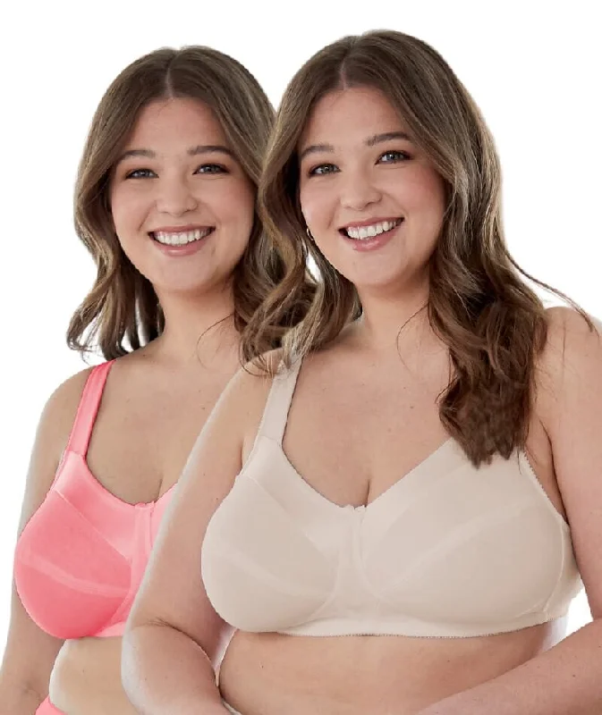 Bestform Satin Trim Wire-Free Cotton Bra With Unlined Cups 2 Pack - Dark Pink/Nude Fashionable Push-Up Bra Bestform Satin Trim Wire-Free Cotton Bra With Unlined Cups 2 Pack - Dark Pink/Nude Fashionable Push-Up Bra
