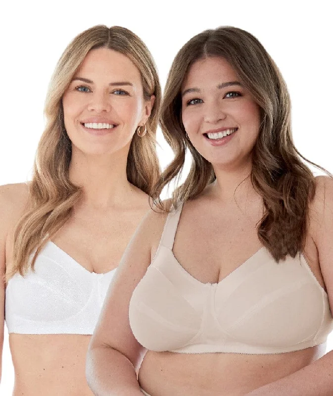 Bestform Satin Trim Wire-Free Cotton Bra With Unlined Cups 2 Pack - Nude/White Elegant Lace Bralette Bestform Satin Trim Wire-Free Cotton Bra With Unlined Cups 2 Pack - Nude/White Elegant Lace Bralette