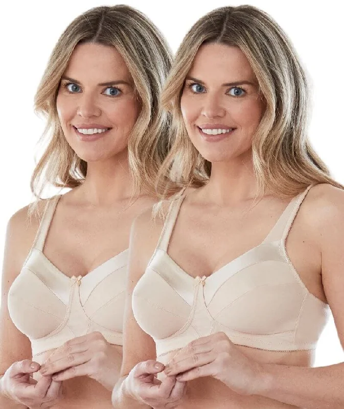 Bestform Satin Trim Wire-Free Cotton Bra With Unlined Cups 2 Pack - Nude Elegant Lace Bralette Bestform Satin Trim Wire-Free Cotton Bra With Unlined Cups 2 Pack - Nude Elegant Lace Bralette