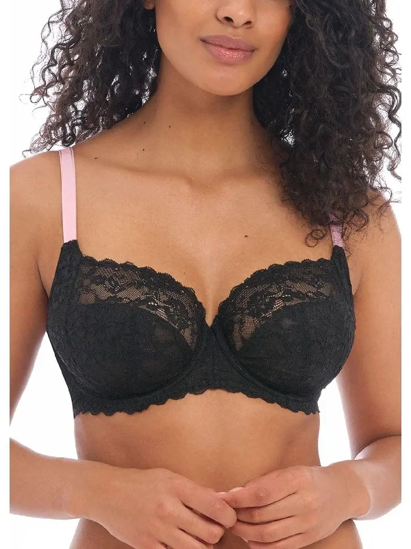 Black Offbeat Side Support Bra Fashionable Push-Up Bra