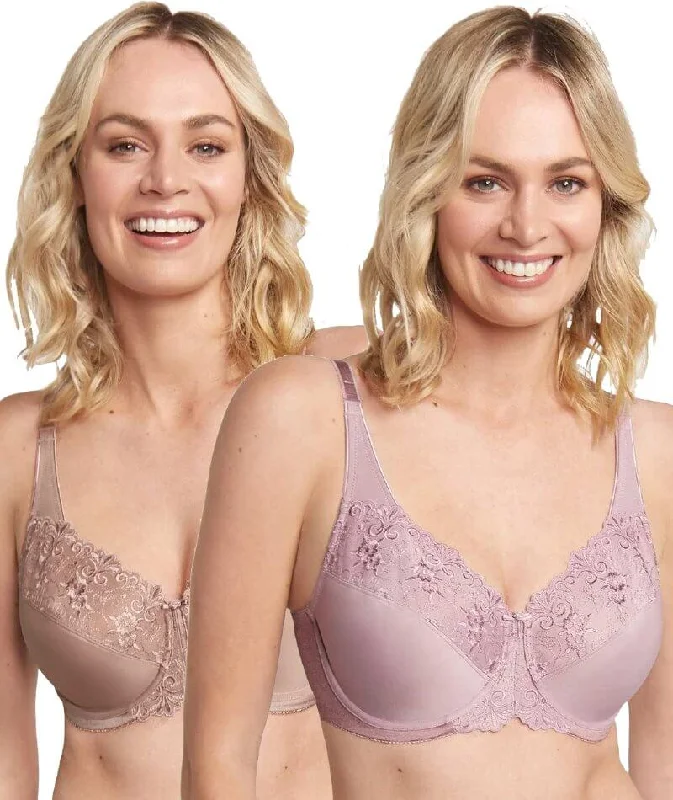 Triumph Embroidered Minimiser Bra 2 Pack - Lilac/Chocolate Mousse Comfortable Fit Bralette Triumph Embroidered Minimiser Bra 2 Pack - Lilac/Chocolate Mousse Comfortable Fit Bralette