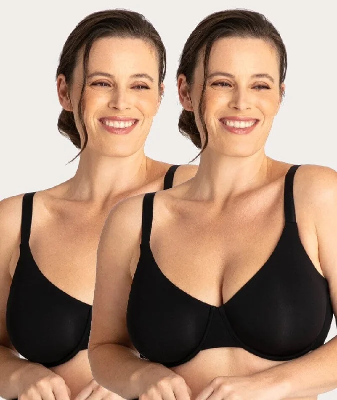 Underbliss Invisibliss Moulded Microfibre Underwire Bra 2 Pack - Black Sporty Wireless Bra Underbliss Invisibliss Moulded Microfibre Underwire Bra 2 Pack - Black Sporty Wireless Bra