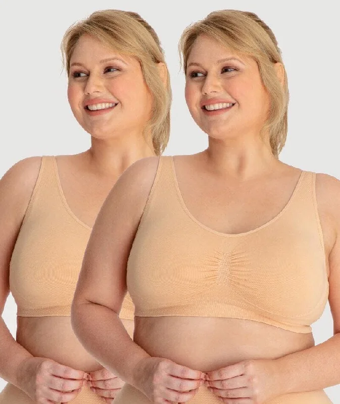 Underbliss Seamless Bamboo Blend Comfort Wire-Free Bra 2 Pack - Frappe Comfortable Fit Bralette Underbliss Seamless Bamboo Blend Comfort Wire-Free Bra 2 Pack - Frappe Comfortable Fit Bralette