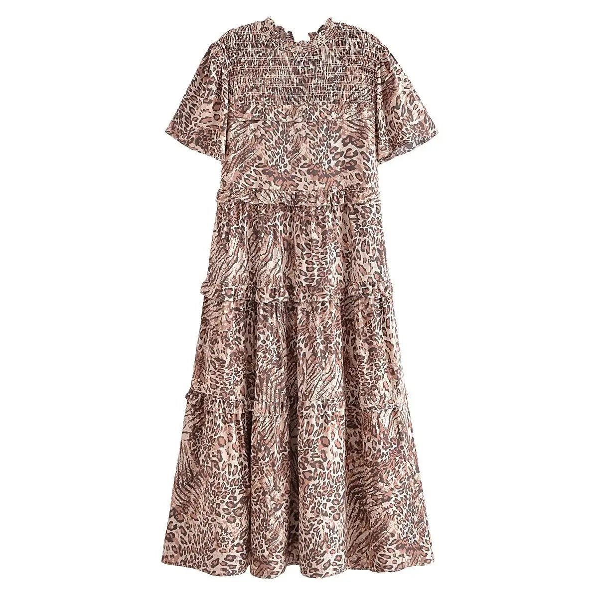 Leopard Dreams Boho Midi Dress Trendy Square Neck Midi Dress