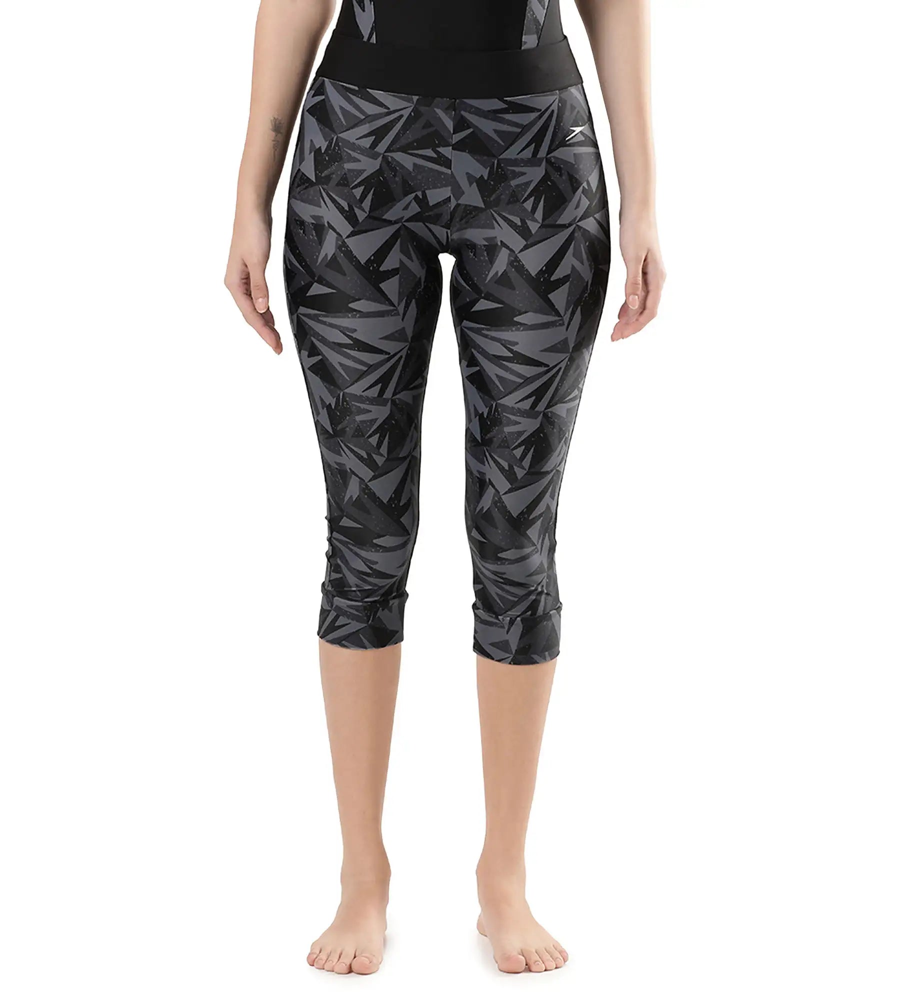 Women's Endurance 10 Printed Contrast Swim Capri - Black & Oxid Grey Vibrant Bikini Bottoms