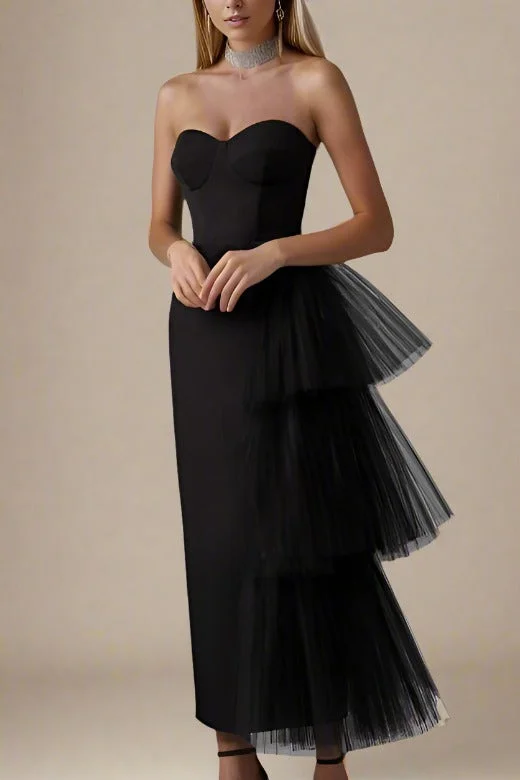 Ashleigh Bandage Midi Dress - Classic Black Elegant V-Neck Midi Dress