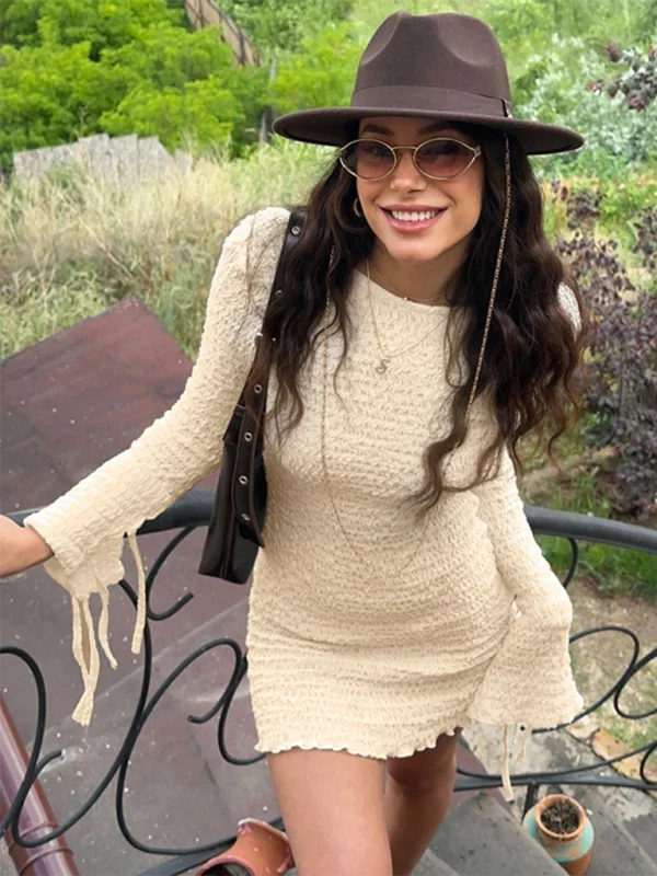 Blue Zone Planet | Desiree's OMG Round Neck Long Sleeve Backless Bodycon Mini Dress Comfortable Shift Mini Dress Blue Zone Planet | Desiree's OMG Round Neck Long Sleeve Backless Bodycon Mini Dress Comfortable Shift Mini Dress