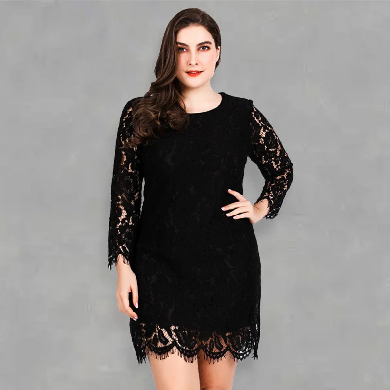 Blue Zone Planet | Plus size black lace round neck long-sleeved mini dress Comfortable Bodycon Mini Dress Blue Zone Planet | Plus size black lace round neck long-sleeved mini dress Comfortable Bodycon Mini Dress