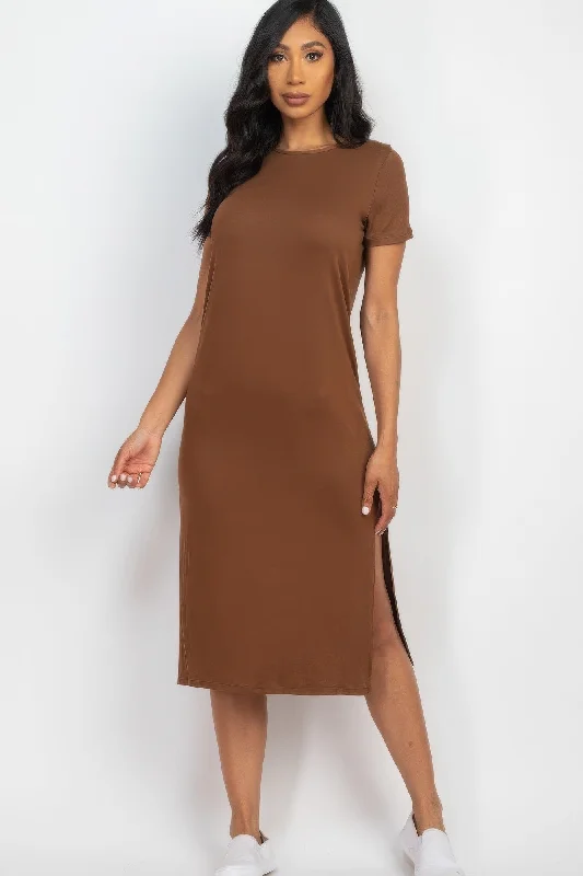 Side slit comfy midi dress Stylish Midi Dress with Cuffs