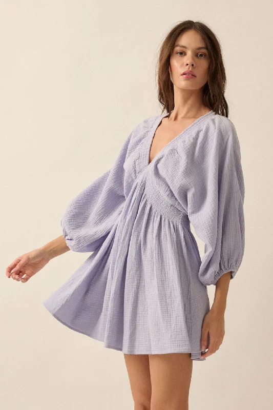 Dawn of Love Crinkle Cotton Kimono Mini Dress Elegant Lace Mini Dress