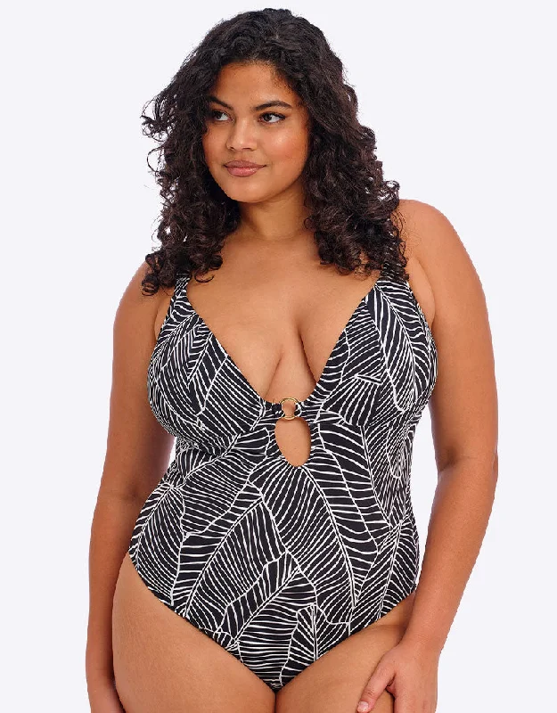 Elomi Kata Beach Non Wired Plunge Swimsuit Black Print Casual Swim Dress