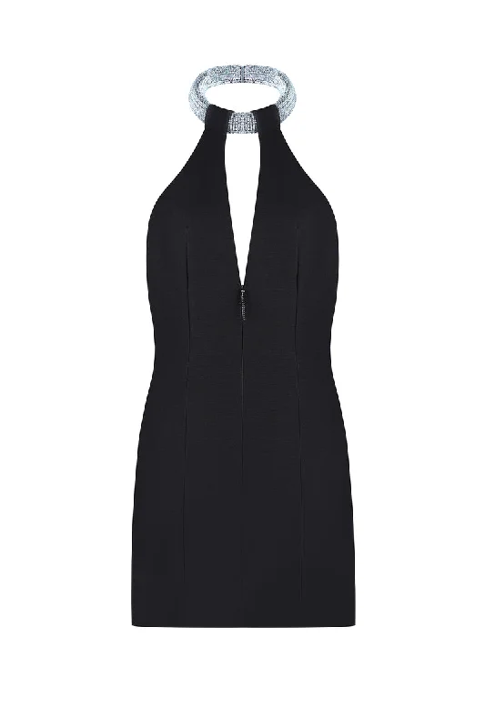 GAIA HALTERNECK CRYSTAL EMBELLISHED MINI DRESS Classic Casual Mini Dress