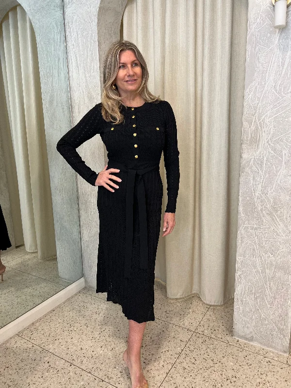 KAYLA KNIT MIDI DRESS Comfortable Button Front Midi Dress
