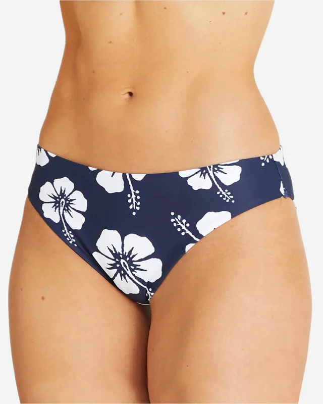 Womens - Swim Bottom - Regular Brief Bikini - Hibiscus Navy Ruffled Swimsuit Top