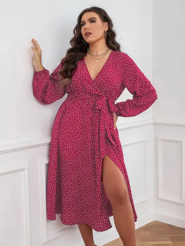 Blue Zone Planet | Plus size polka dot long sleeve midi dress Stylish Long Sleeve Floral Midi Dress Blue Zone Planet | Plus size polka dot long sleeve midi dress Stylish Long Sleeve Floral Midi Dress