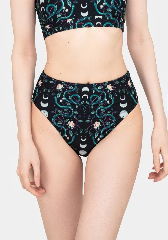 Pythia Snake Print High Waist Swim Bottoms Sexy Cutout Swimsuit