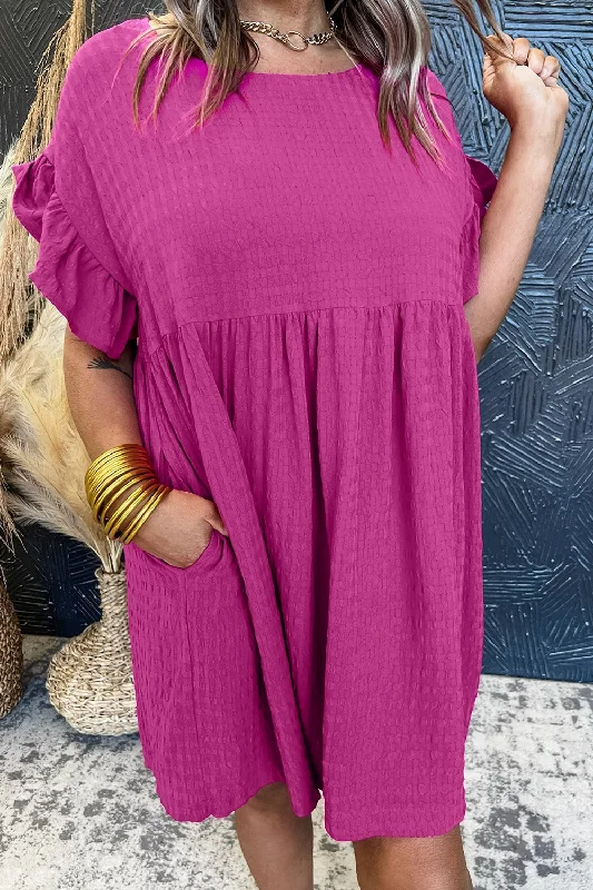Blue Zone Planet | Round Neck Flounce Sleeve Mini Dress Fashionable Boho-Chic Mini Dress Blue Zone Planet | Round Neck Flounce Sleeve Mini Dress Fashionable Boho-Chic Mini Dress